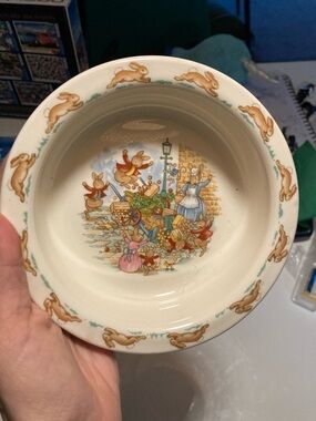 Vintage Beatrix potter Children's Bunny Ceramic Pet Bowl - Cream and Brown